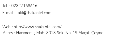 Shaka Marine Butik Otel telefon numaralar, faks, e-mail, posta adresi ve iletiim bilgileri